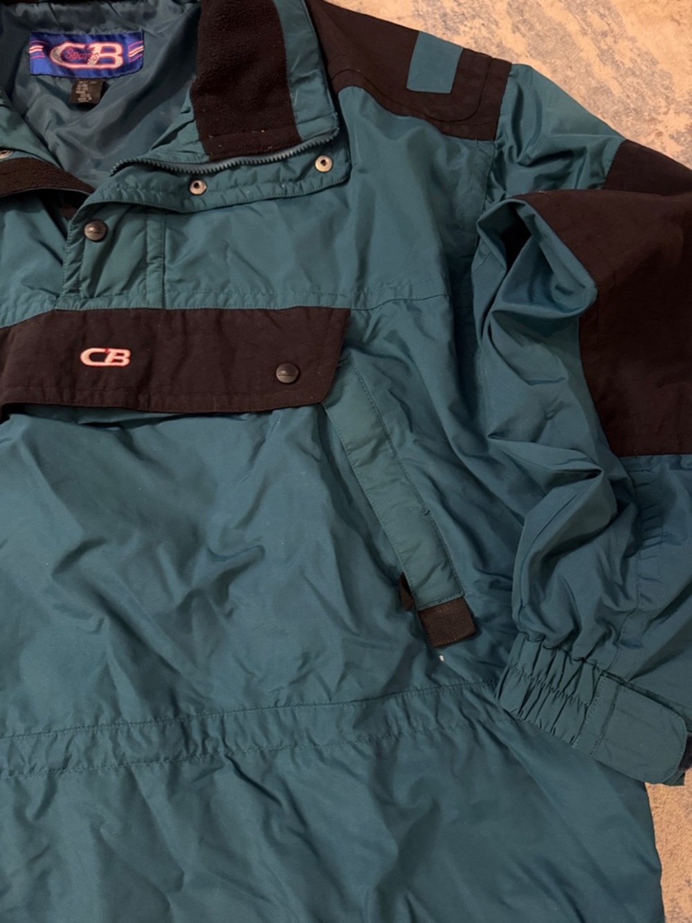 Vintage CB Sports Anorak Jacket XXXL Green Black Pullover Hooded - Picture 8 of 12